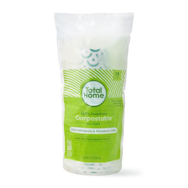 Total Home Earth Essentials Compostable Hot Cups, 18 ct, 12 oz