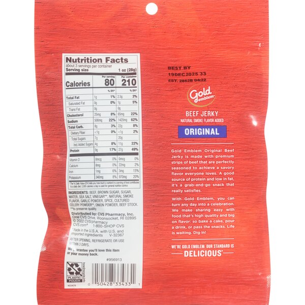 Gold Emblem Original Beef Jerky, 2.85 oz