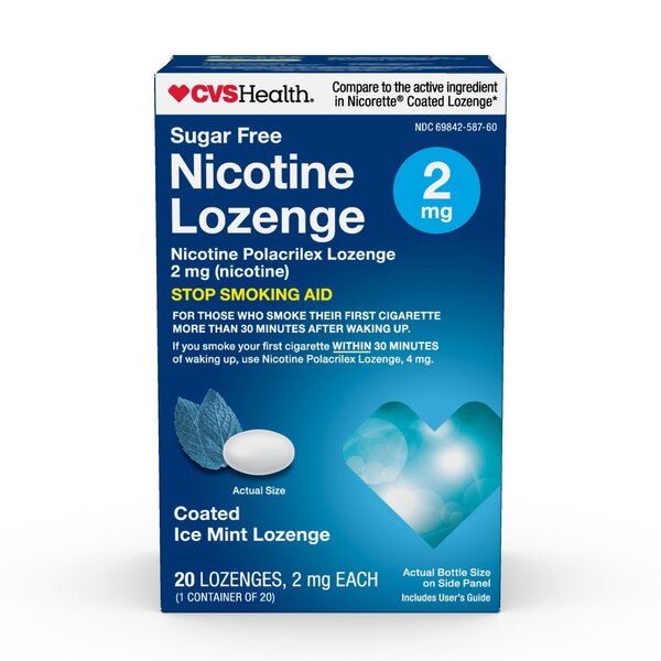 CVS Health Nicotine Lozenge 2mg, Coated Ice Mint, 20 CT