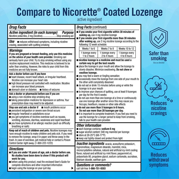 CVS Health Nicotine Lozenge 2mg, Coated Ice Mint, 20 CT