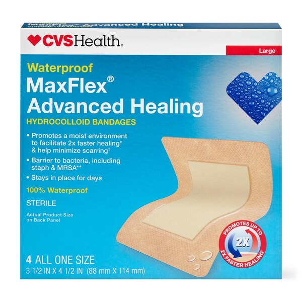 CVS Health Waterproof MaxFlex Advanced Healing Hydrocolloid Bandages, 4 CT
