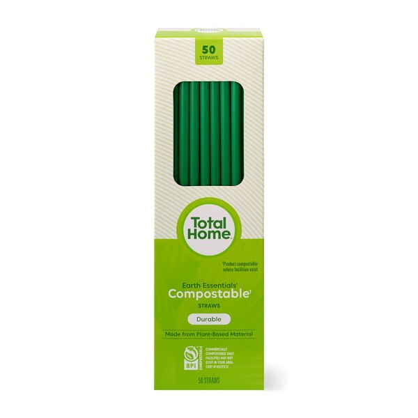 Total Home Earth Essentials Compostable Straws, 50 ct