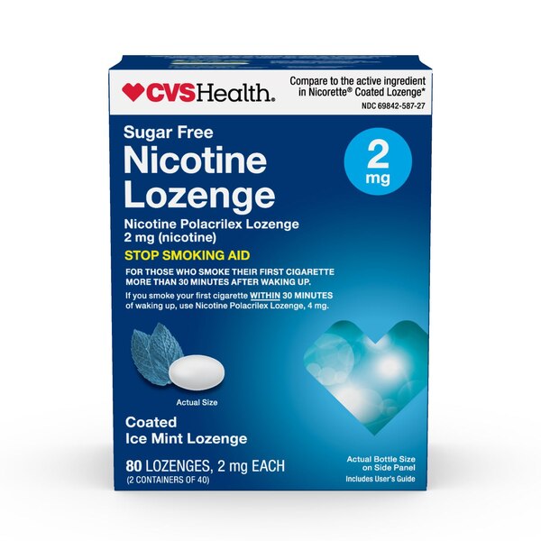 CVS Health Nicotine Lozenges 2mg, Coated Ice Mint, 80 CT