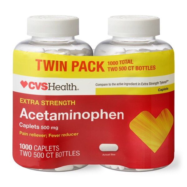 CVS Health Extra Strength Acetaminophen Pain Relief 500 MG Caplets, 1000 CT