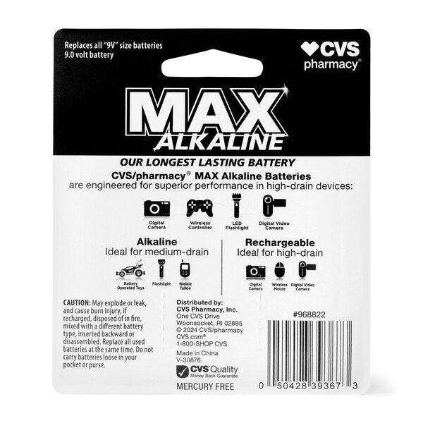 CVS Max Alkaline Battery 9V