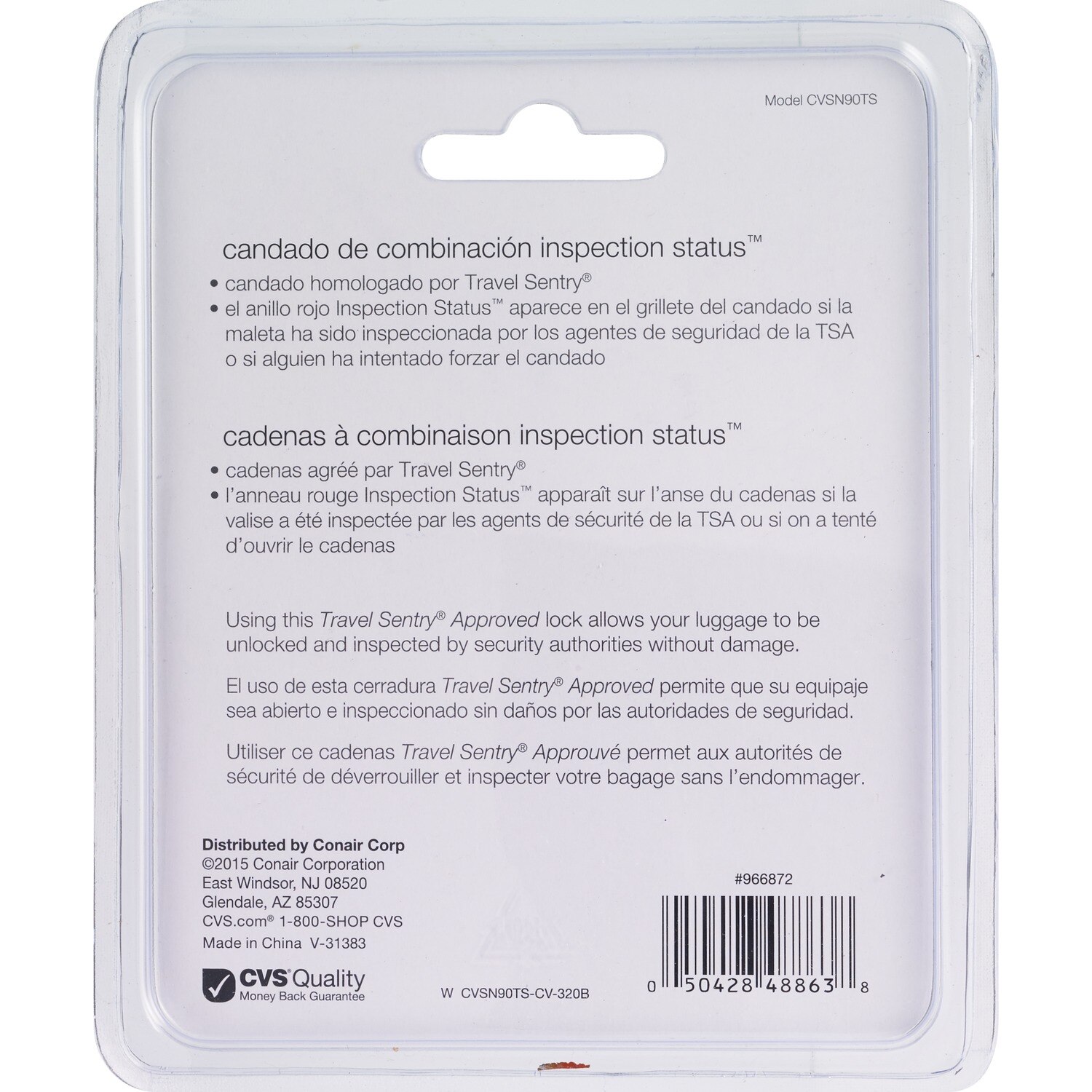 Conair Inspection Status Combination Lock 1.7 OZ