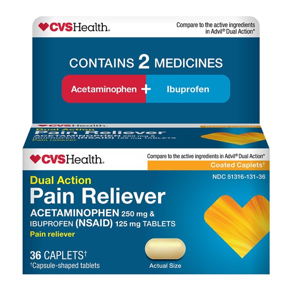 CVS Health Dual Action Pain Reliever, Acetaminophen and Ibuprofen Tablets, 36 CT 