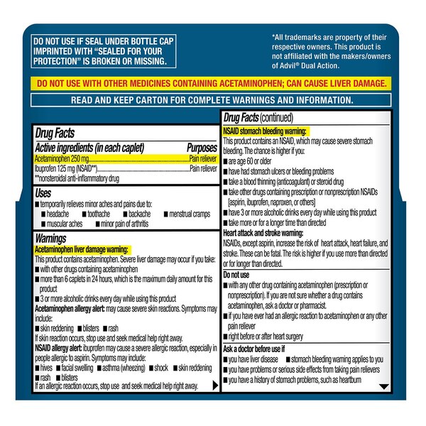 CVS Health Dual Action Pain Reliever, Acetaminophen and Ibuprofen Tablets, 36 CT 