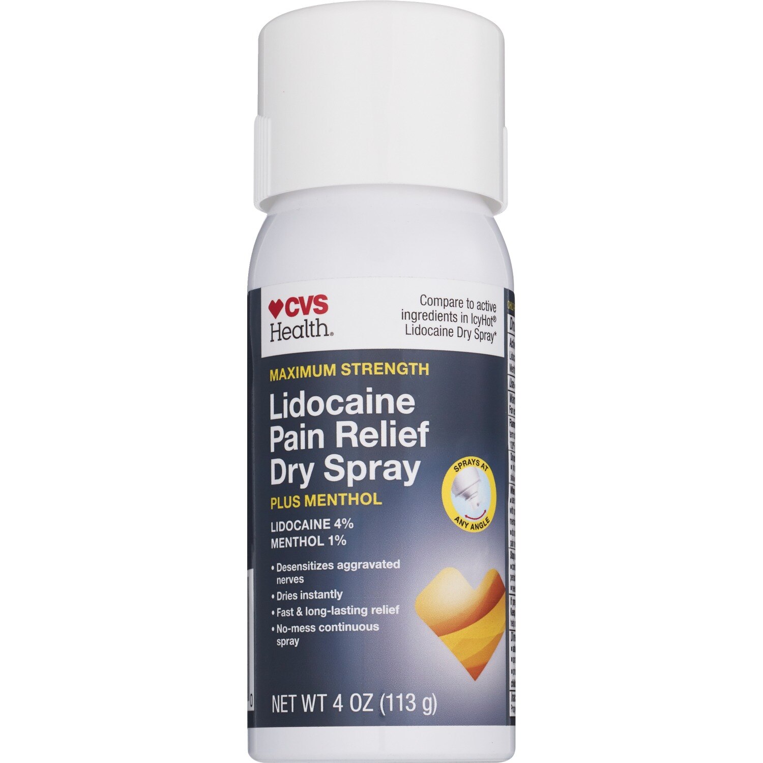 CVS Health Lidocaine Pain Relief Dry Spray, Maximum Strength, 4 OZ