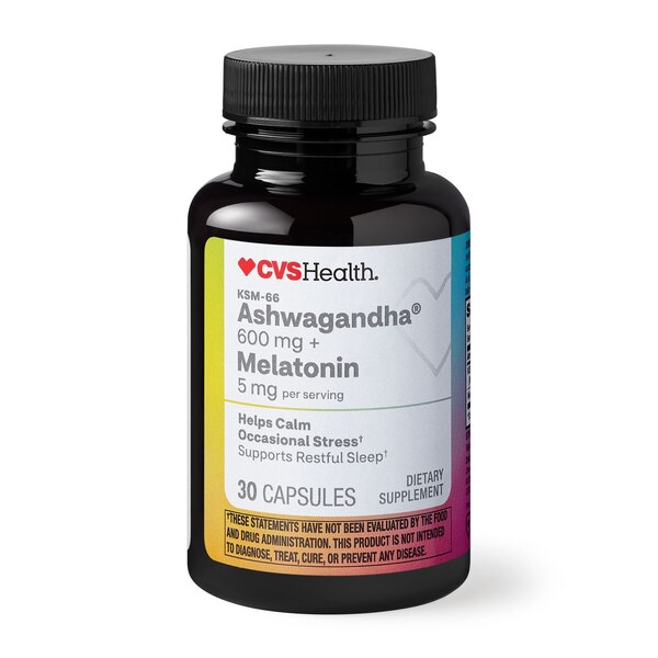 CVS Health Ashwagandha 600 MG + Melatonin 5 Caplets