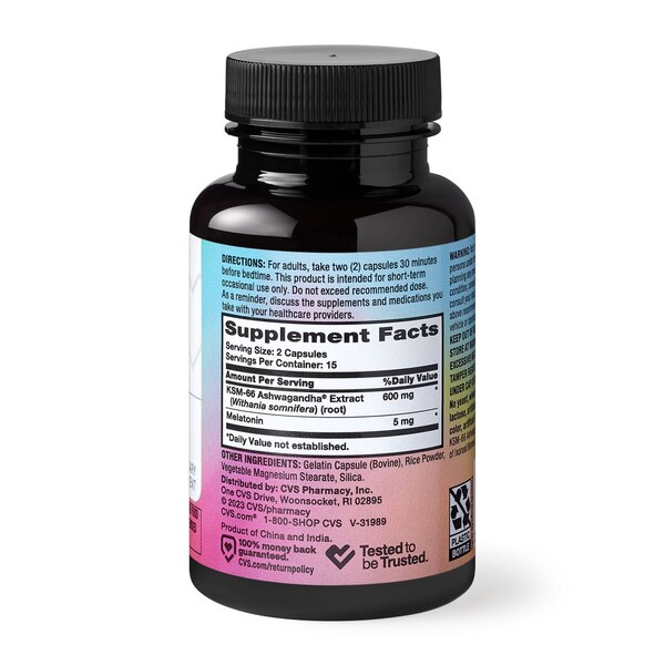 CVS Health Ashwagandha 600 MG + Melatonin 5 Caplets