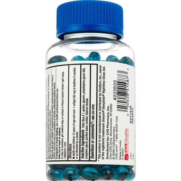 CVS Health Maximum Strength Nighttime Sleep Aid Diphenhydramine HCI 50 MG Softgels, 200 CT