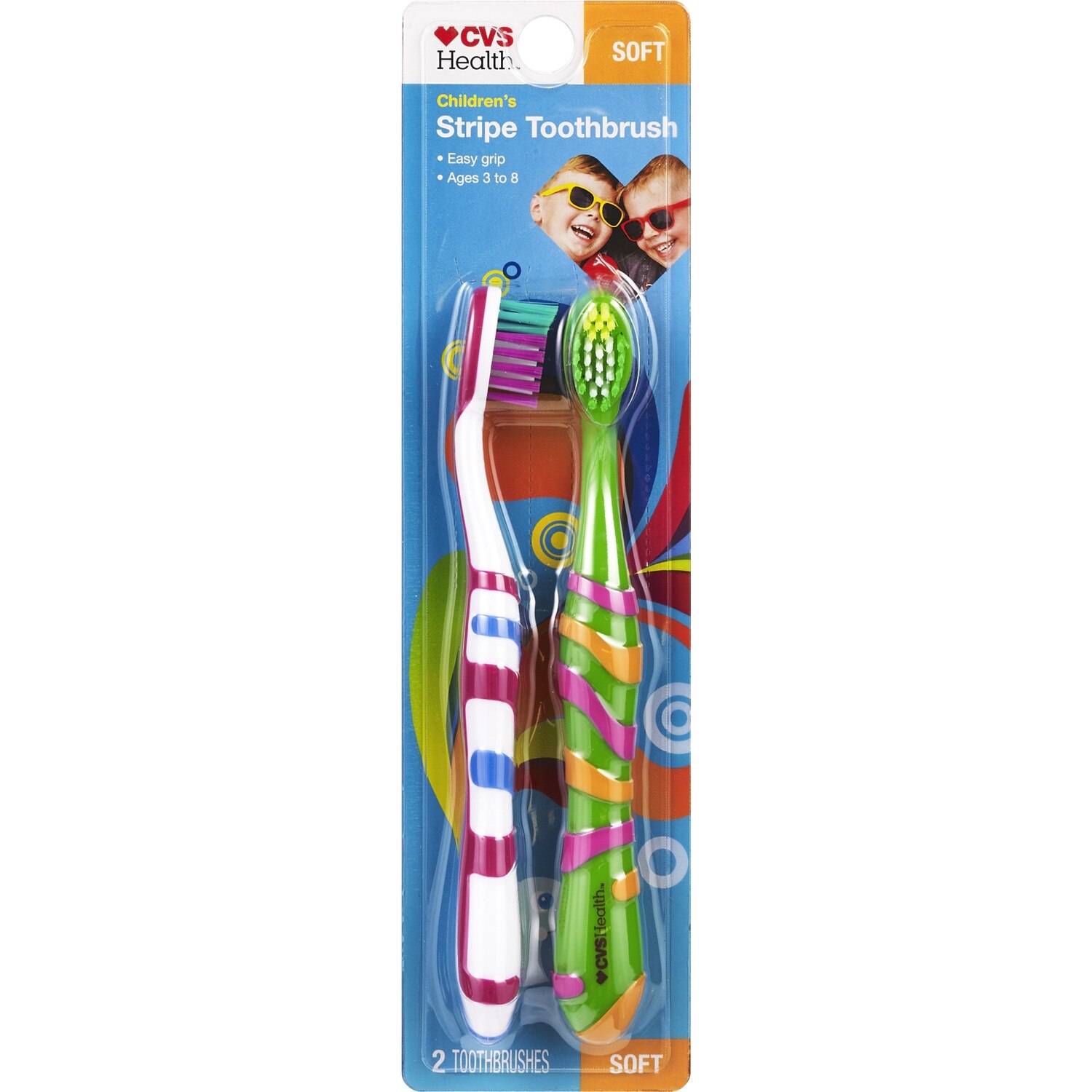 CVS Health Kids Designer Stripe Easy Grip - Cepillo dental, para 3-8 años, suave
