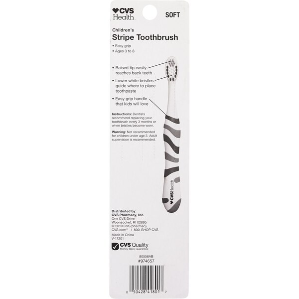 CVS Health Kids Stripe Toothbrush for ages 3-8, Soft Bristle