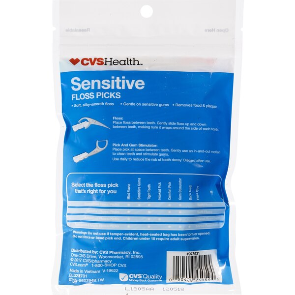 CVS Health Sensitive Floss Picks, Mint, 90 CT