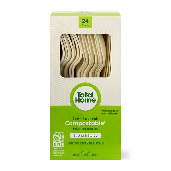 Total Home Earth Essentials Compostable Assorted Cutlery, 24 ct