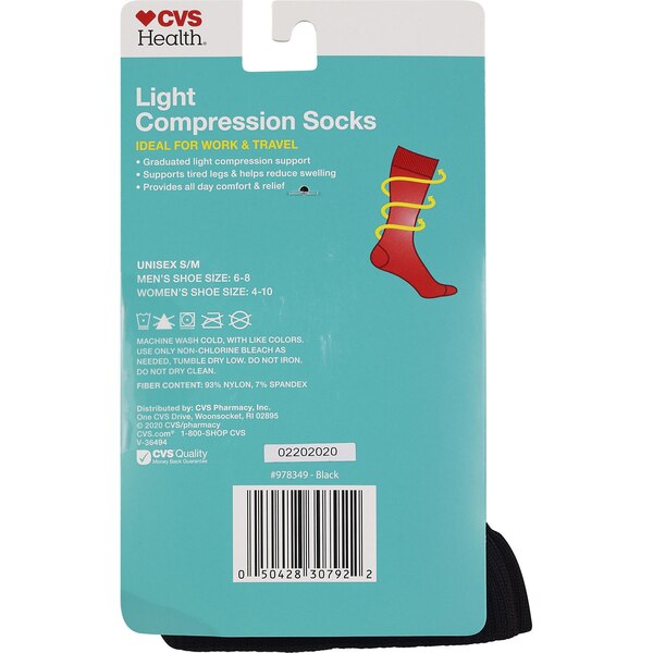 CVS Health Light Compression Socks Over-The-Calf Unisex, 1 Pair