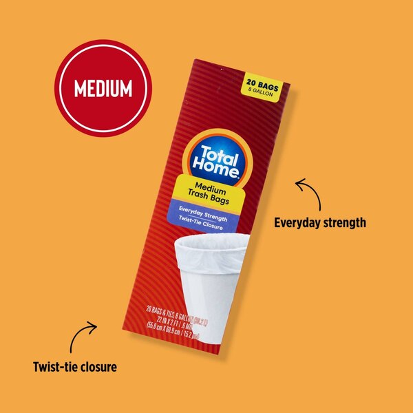 Total Home Small Trash Liners, 8 Gallon, White, 20 ct