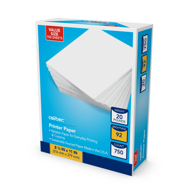 Caliber Printer Paper, Sustainably Sourced in the USA, 8.5"x11", 750 CT
