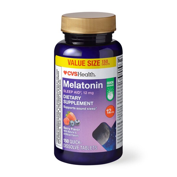 CVS Health Melatonin, 12mg Quick Dissolve Tablets, Berry, 150 CT