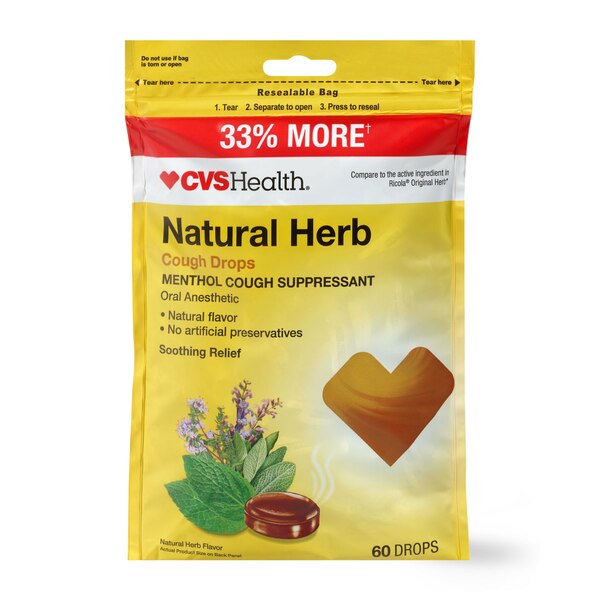 CVS Health Natural Herb Cough Drops, 60 CT