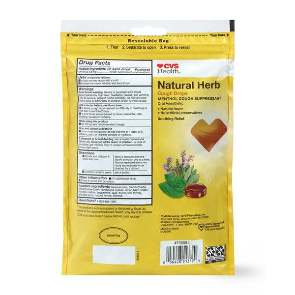 CVS Health Natural Herb Cough Drops, 60 CT