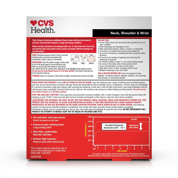CVS Health Direct-to-Skin Neck, Shoulder & Wrist Heatwrap, 4 CT