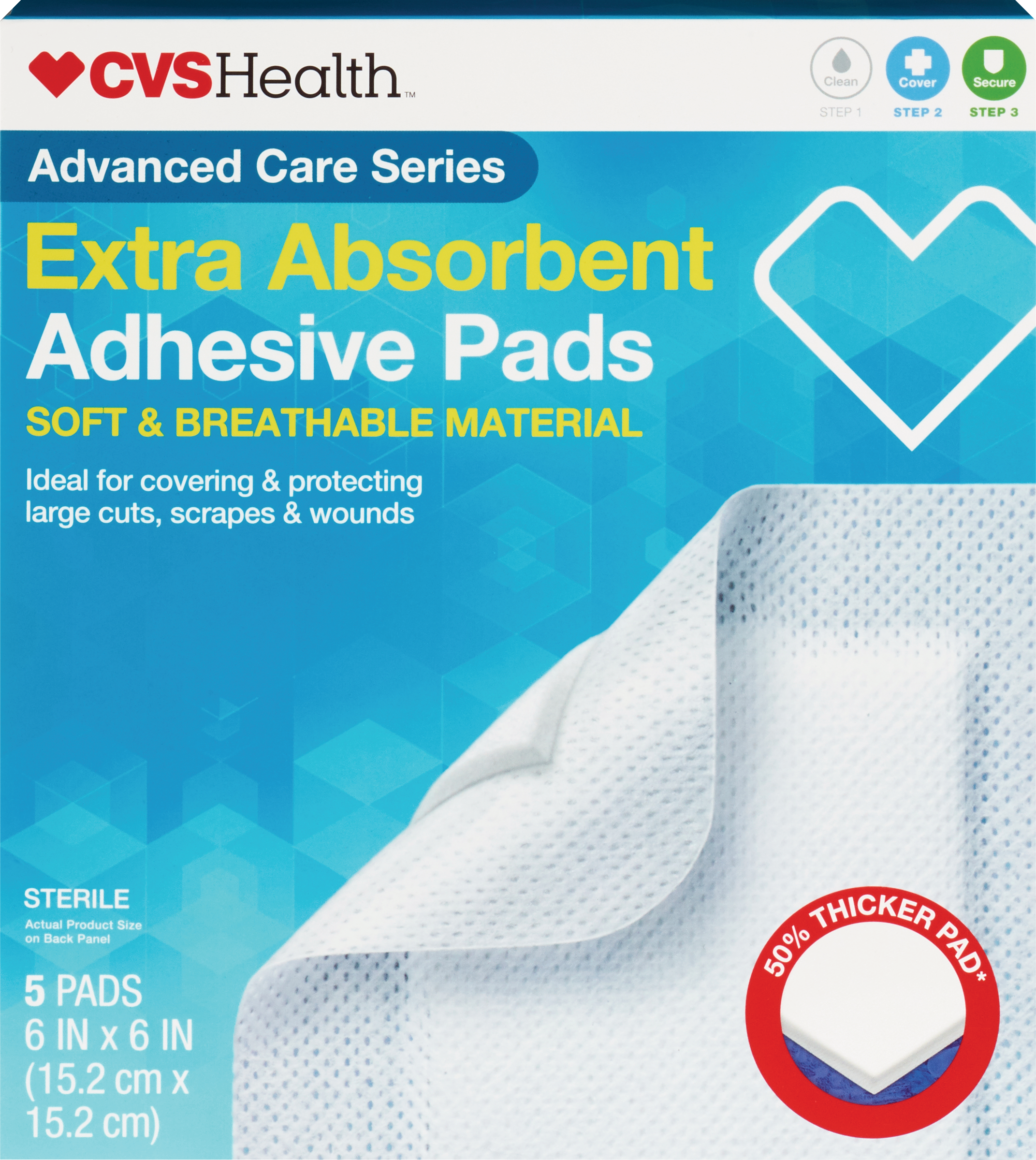 CVS Health - Almohadillas autoadhesivas extra absorbentes, 6" x 6", 5 u.