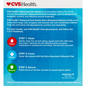CVS Health Extra Absorbent Adhesive Pads, 4in x 4in, 6in x 6in