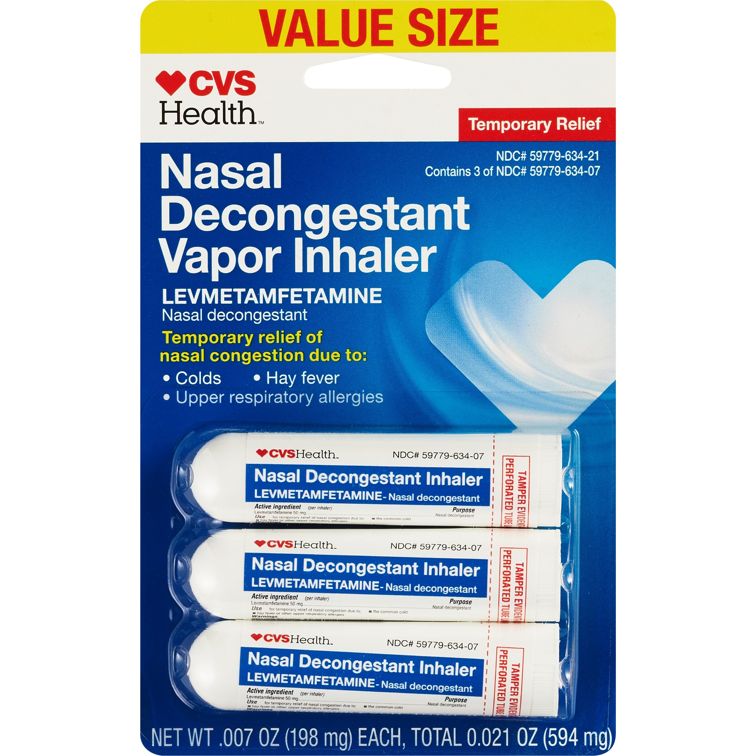 CVS Health - Inhalador de vapor con levmetamfetamina para descongestionar la nariz, paquete de 3