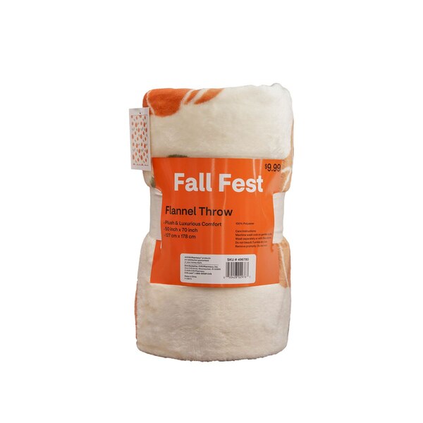 Fall Fest Harvest Pumpkin Flannel Throw Blanket, 50 x 70 in