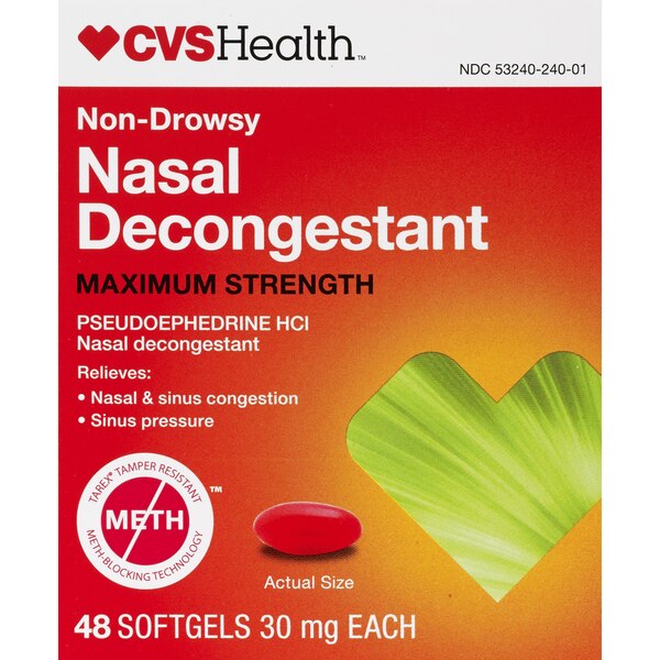 CVS Health Nasal Decongestant Non-Drowsy Maximum Strength Softgels, 48 CT