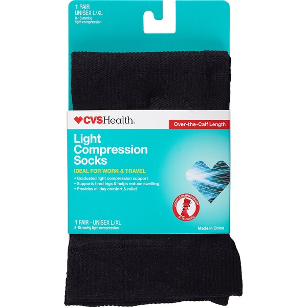 CVS Health Light Compression Socks Over-The-Calf Unisex, 1 Pair