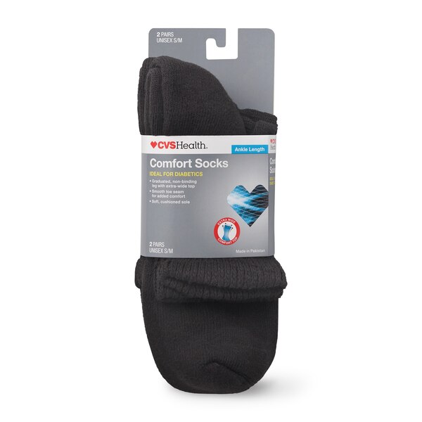 CVS Diabetic Comfort Socks Ankle Length Unisex, 2 Pairs