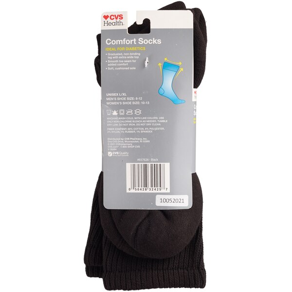 CVS Health Crew Comfort Socks for Diabetics, 2 Pairs