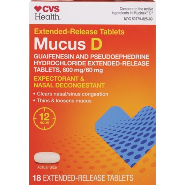 CVS Mucus-D Expectorant&Nasal Decong GU600+PE60 12Hr ER Tabs