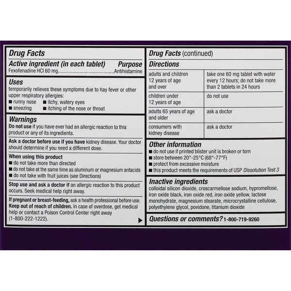 CVS Health 12Hr Non Drowsy Allergy Relief Fexofenadine HCl Tablets, 24 CT