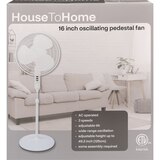 House To Home 16-inch Oscillating Pedestal Fan, White, thumbnail image