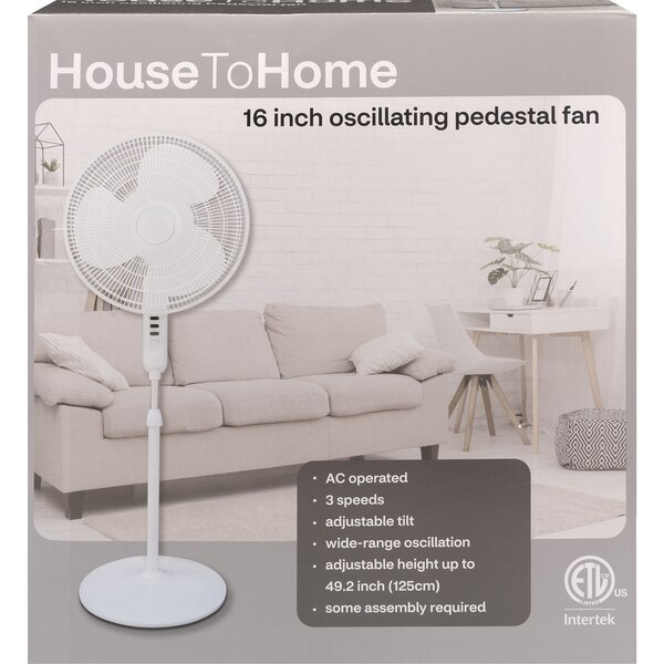 House To Home 16-inch Oscillating Pedestal Fan, White