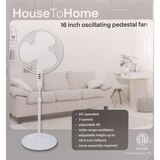 House To Home 16-inch Oscillating Pedestal Fan, White, thumbnail image