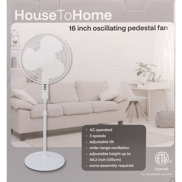 House To Home 16-inch Oscillating Pedestal Fan, White