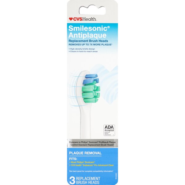 CVS Health Smilesonic Antiplaque Replacement Brush Head, 3CT
