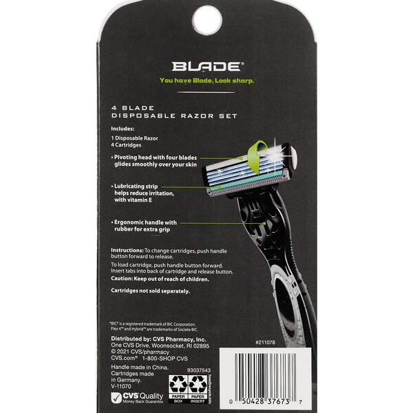 Blade Men's 4-Blade Disposable Razor Set + 4 Razor Blade Refills
