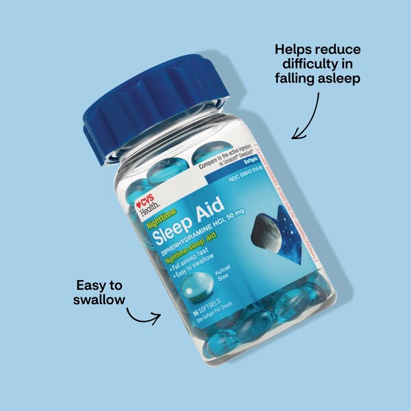 CVS Health Nighttime Sleep Aid Diphenhydramine HCI 50 MG Softgels, 96 CT