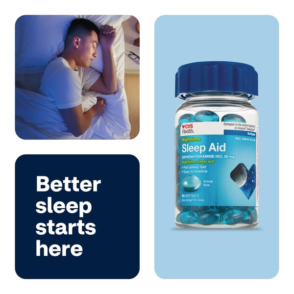 CVS Health Nighttime Sleep Aid Diphenhydramine HCI 50 MG Softgels, 96 CT