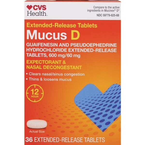 CVS Mucus-D Expectorant&Nasal Decong GU600+PE60 12Hr ER Tabs