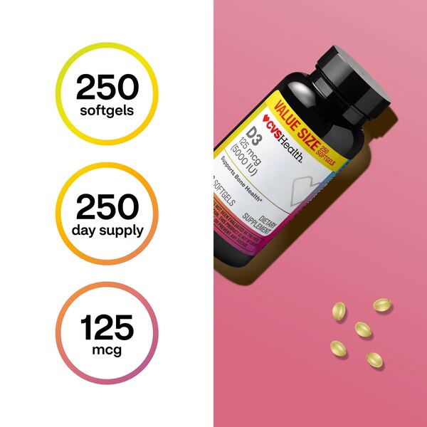 CVS Health D3 Softgels, 250 CT
