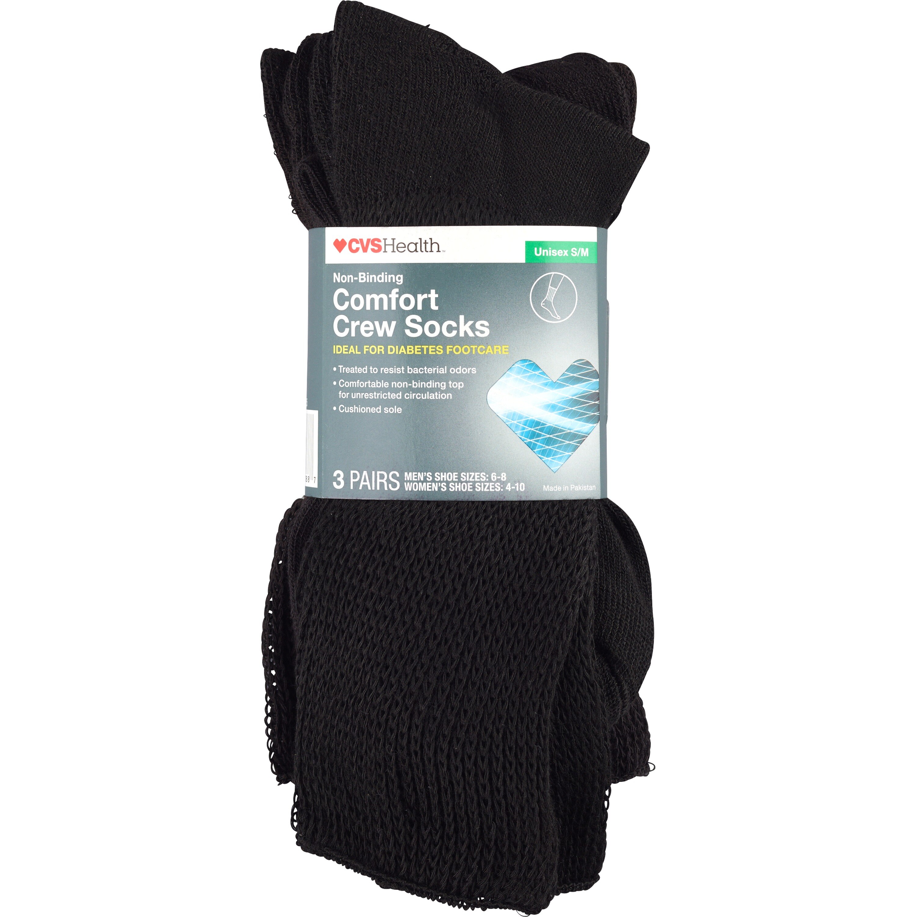CVS Health Non-Binding Comfort Crew Socks for Diabetics Unisex, 3 Pairs