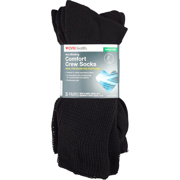CVS Health Non-Binding Comfort Crew Socks for Diabetics Unisex, 3 Pairs