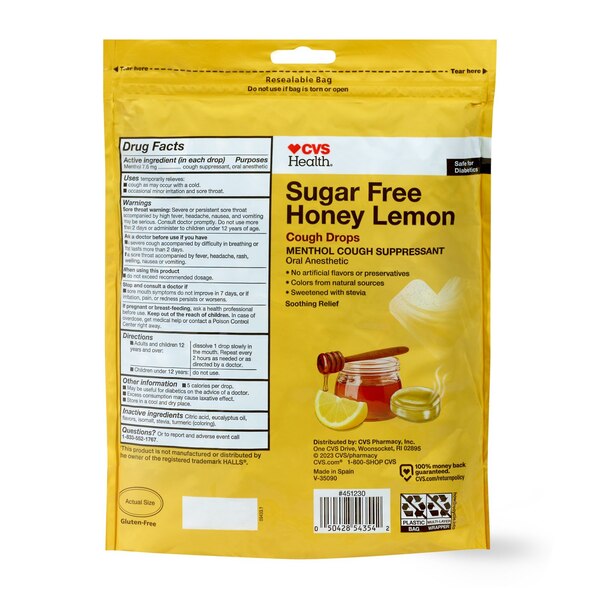 CVS Health Sugar Free Honey Lemon Cough Drops